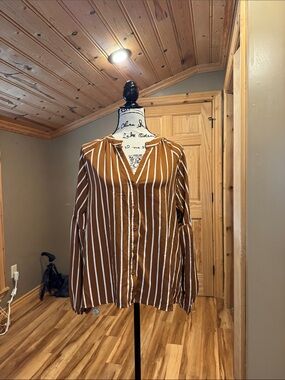 Andree Brown and White Striped Button-Down Shirt
